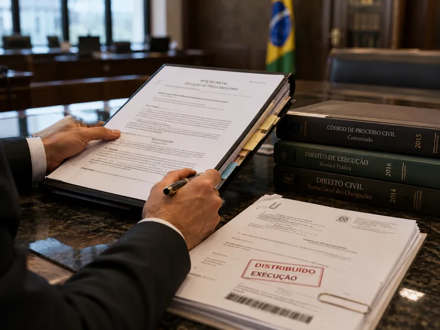 Petição inicial de execução de título executivo, carimbada como distribuída
